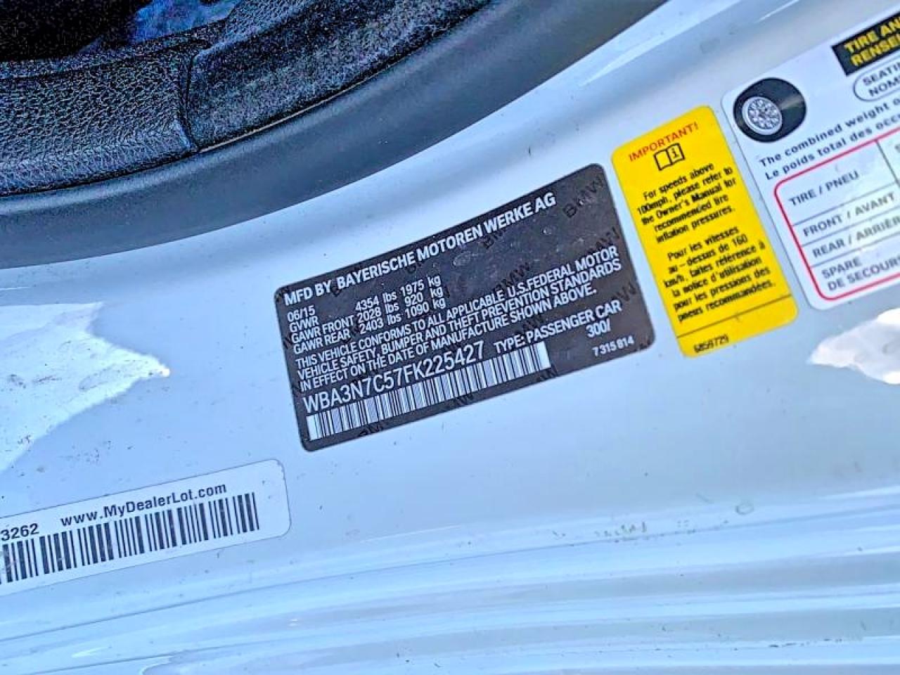 2015 BMW 4 Series VIN WBA3N7C57FK225427 COPART salvage auction — Front End, CA - DIS/DLR/EXP ONLY CLEAN TITLE (P), sold $1,050 on 2026-07-01 (photo 8)