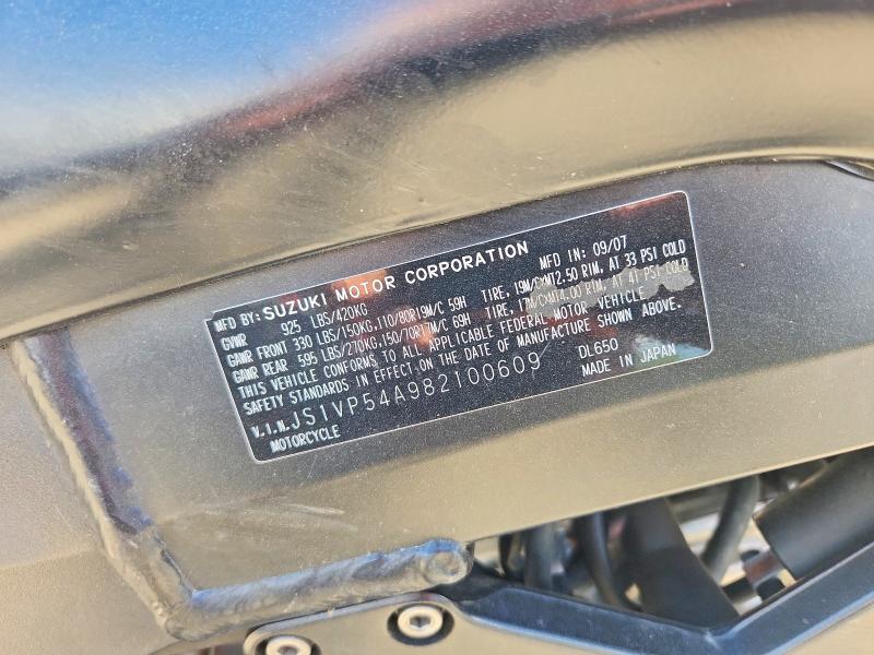 2008 Suzuki Dl650 VIN JS1VP54A982100609 COPART salvage auction — FRONT END, Md - Cert Of Salvage > 75% Damage, sold $125 on 2026-07-23 (photo 9)