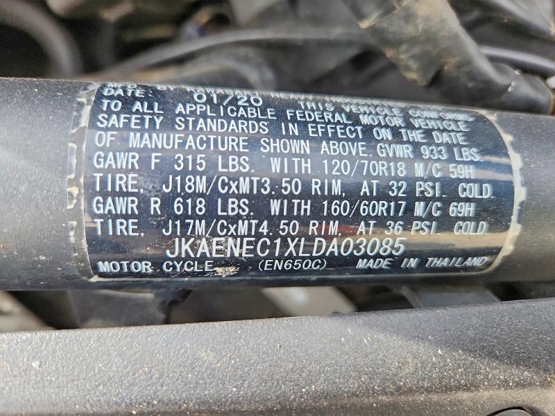 2020 Kawasaki VIN JKAENEC1XLDA03085 COPART salvage auction — REAR END, Wv - Salvage Certificate, sold $800 on 2026-07-30 (photo 9)