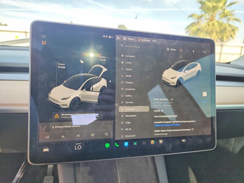 2021 Tesla Model y VIN 5YJYGAEEXMF217863 COPART salvage auction — FRONT END, Ca - Salvage Certificate, sold $7,300 on 2026-07-10 (photo 9)