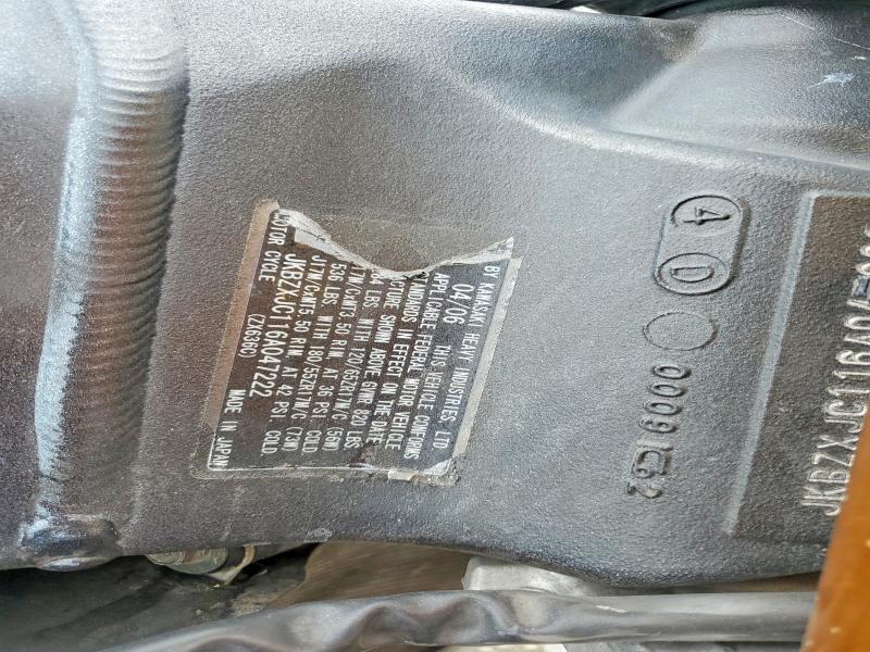 2006 Kawasaki Zx636 VIN JKBZXJC116A047222 COPART salvage auction — SIDE, Oh - Cert Of Title-Salvage, sold $1,200 on 2026-07-02 (photo 9)