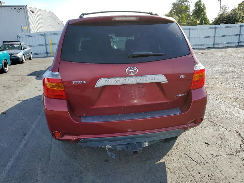 2008 Toyota Highlander VIN JTEES41A082041593 COPART salvage auction — VANDALISM, Ca - Salvage Certificate, sold $100 on 2026-07-24 (photo 6)