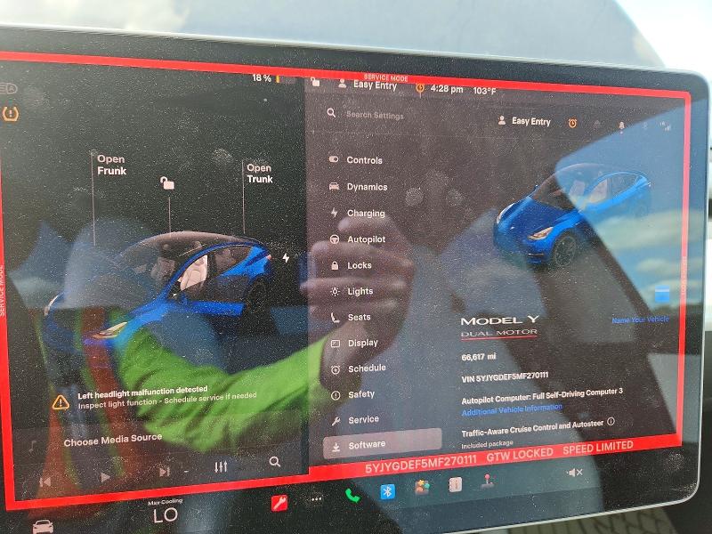 2021 Tesla Model y VIN 5YJYGDEF5MF270111 COPART salvage auction — FRONT END, Tx - Salvage Vehicle Title, sold $8,900 on 2026-07-02 (photo 9)