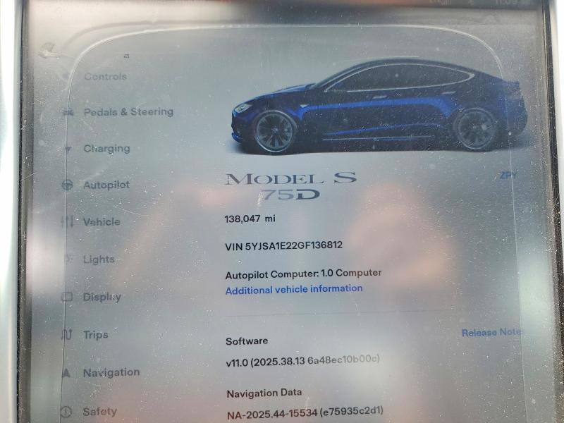 2016 Tesla Model s VIN 5YJSA1E22GF136812 COPART salvage auction — REAR END, OR - CERTIFICATE OF TITLE, sold $4,150 on 2026-07-21 (photo 9)