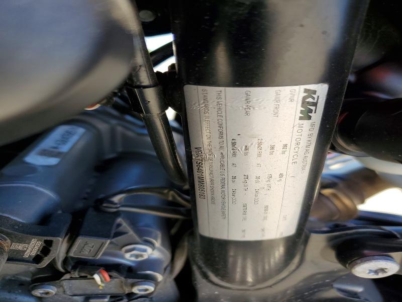 2021 Ktm 890 adventure VIN VBKTS6401MM805183 COPART salvage auction — FRONT END, Ca - Salvage Certificate, sold $1,850 on 2026-07-09 (photo 9)