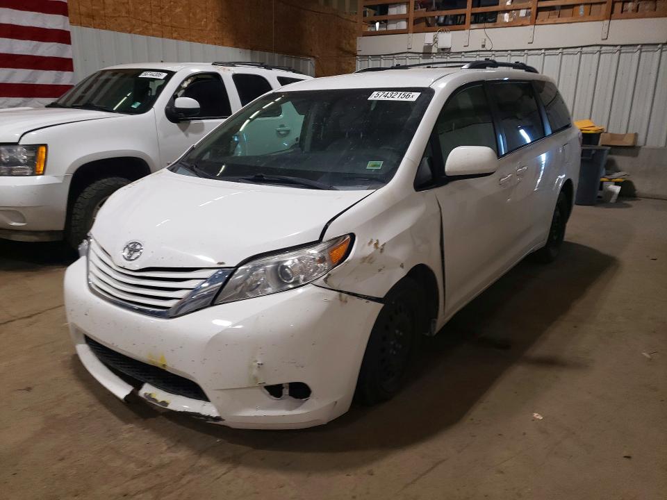 2015 Toyota Sienna VIN 5TDJK3DCXFS105770 COPART salvage auction — FRONT END, Ak - Bill Of Sale- Salvage, sold $1,400 on 2026-08-04 (photo 1)