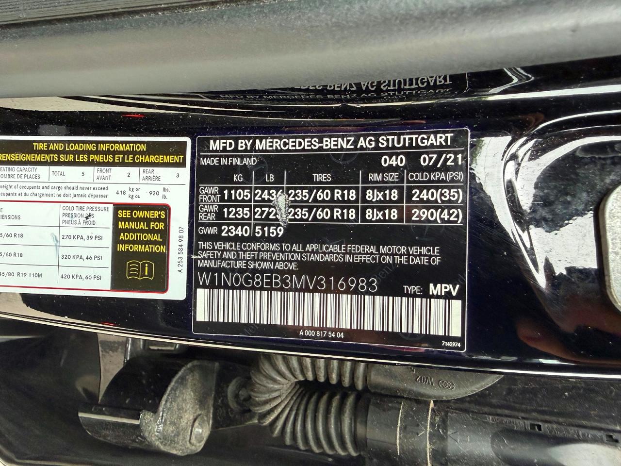 2021 Mercedes-Benz GLC-Class VIN W1N0G8EB3MV316983 COPART salvage auction — Normal Wear, NY - CERTIFICATE OF TITLE (P), sold $13,900 on 2026-07-01 (photo 8)