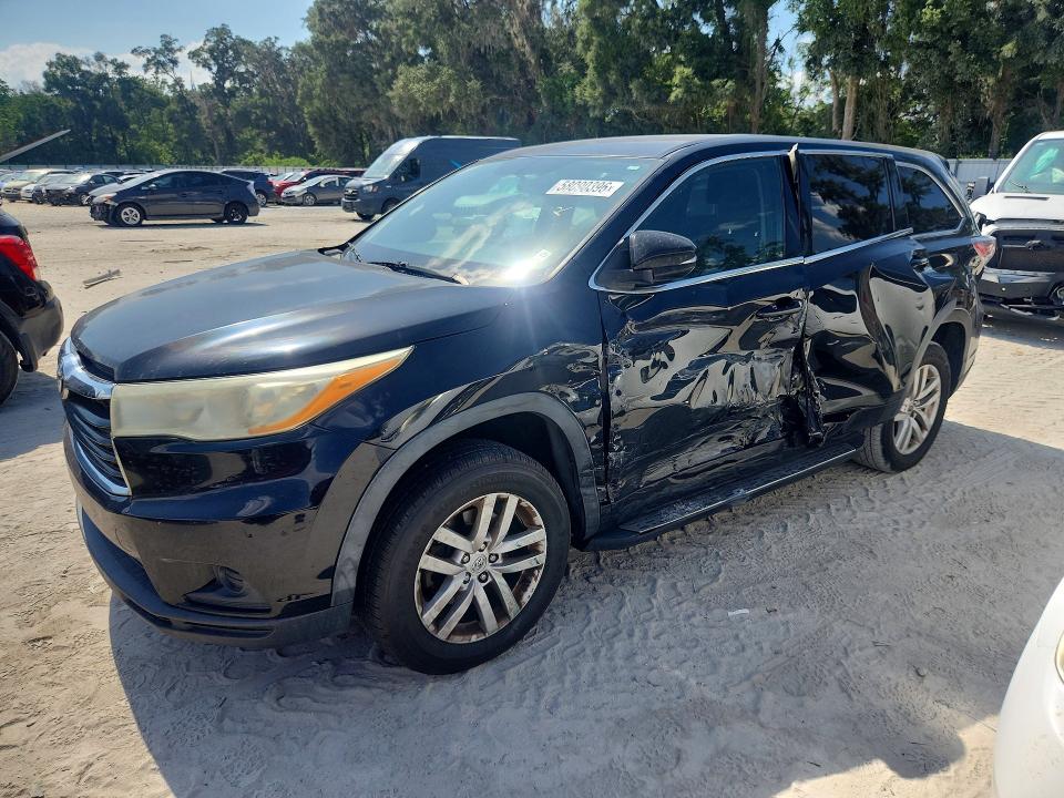 2014 Toyota Highlander VIN 5TDZKRFH7ES021130 COPART salvage auction — SIDE, Fl - Cert Of Title Slvg Rebuildable, sold $3,850 on 2026-07-07 (photo 1)