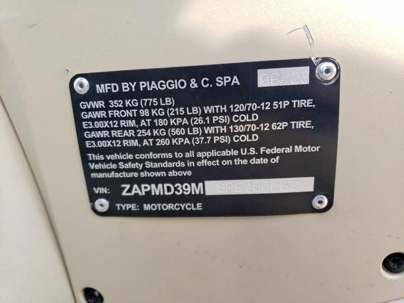 2024 Vespa - VIN ZAPMD39M9R5400053 COPART salvage auction — VANDALISM, Ky - Cert Of Title-Salvage, sold $3,000 on 2026-07-20 (photo 9)