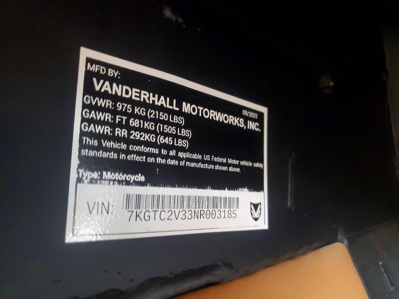 2022 Vanderhall Venice VIN 7KGTC2V33NR003185 COPART salvage auction — FRONT END, NV - SALVAGE TITLE, sold $7,100 on 2026-07-23 (photo 9)