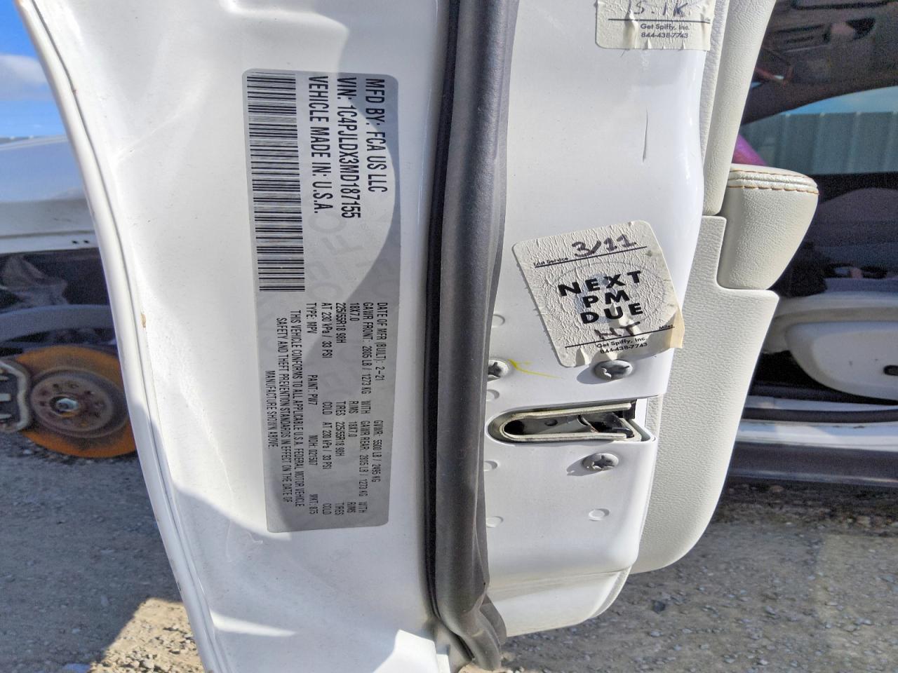 2021 Jeep Cherokee VIN 1C4PJLDX3MD187155 COPART salvage auction — Front End, AR - CERTIFICATE OF TITLE, sold $6,200 on 2026-07-09 (photo 8)