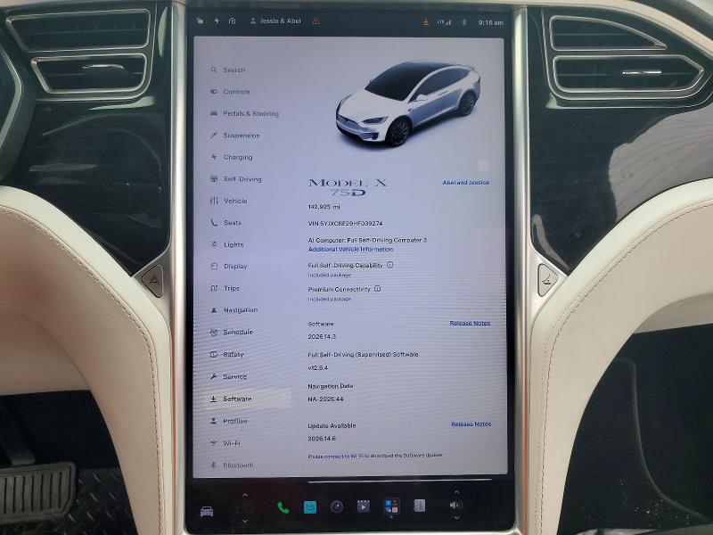 2017 Tesla Model x VIN 5YJXCBE29HF039274 COPART salvage auction — MECHANICAL, Az - Cert Of Title - Salvage, sold $7,300 on 2026-07-22 (photo 9)