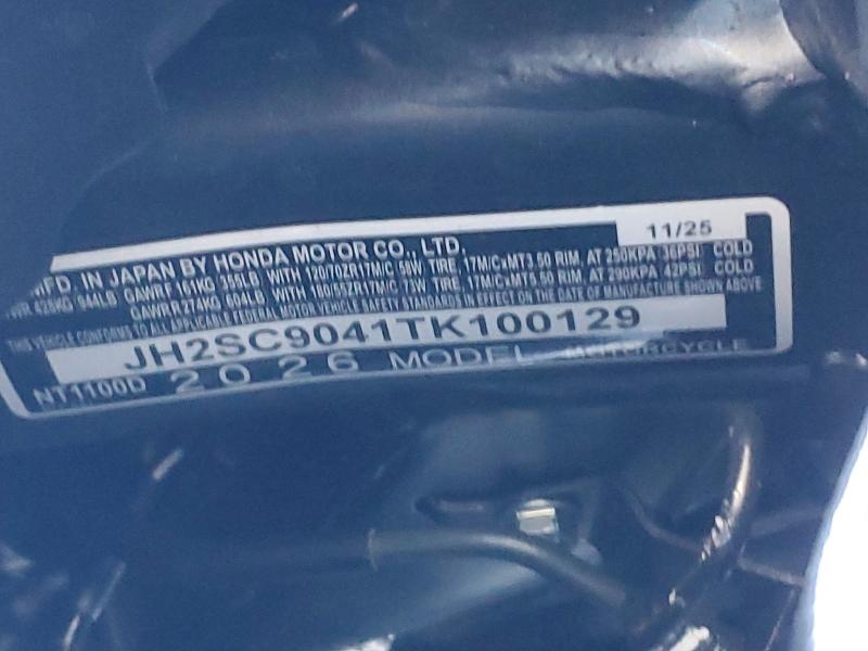 2026 Honda VIN JH2SC9041TK100129 COPART salvage auction — MINOR DENT/SCRATCHES, Ca - Salvage Certificate, sold $3,000 on 2026-07-30 (photo 9)