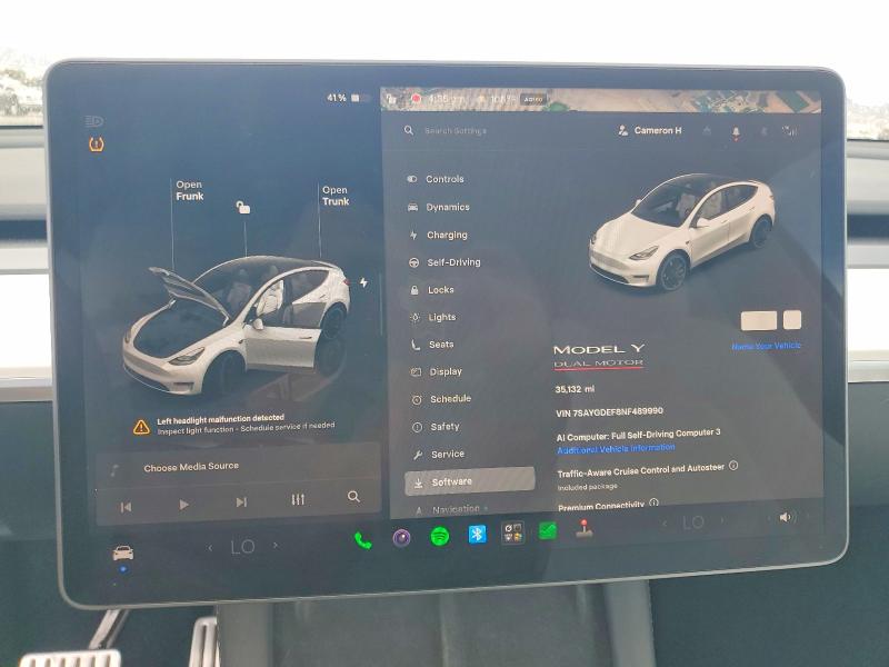 2022 Tesla Model y VIN 7SAYGDEF8NF489990 COPART salvage auction — FRONT END, Nv - Salvage Title, sold $9,600 on 2026-07-30 (photo 9)