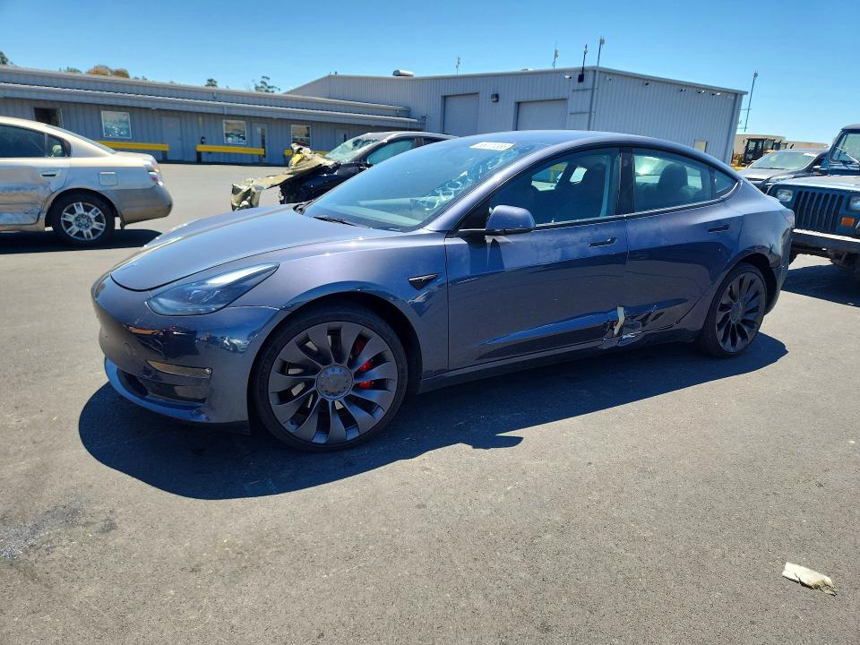 2023 Tesla VIN 5YJ3E1EC0PF398474 COPART salvage auction — SIDE, Ca - Salvage Certificate, sold $12,600 on 2026-07-08 (photo 1)