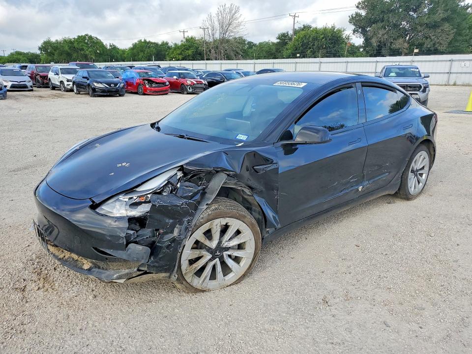 2021 Tesla Model 3 VIN 5YJ3E1EA7MF064467 COPART salvage auction — FRONT END, TX - SALVAGE VEHICLE TITLE (P), sold $4,000 on 2026-07-16 (photo 1)