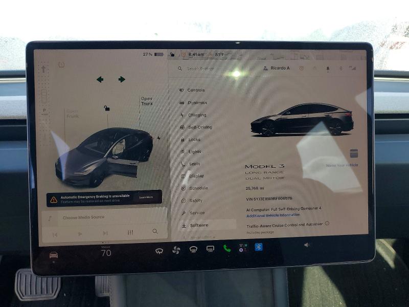 2024 Tesla Model 3 VIN 5YJ3E1EB9RF806576 COPART salvage auction — SIDE, TX - SALVAGE VEHICLE TITLE, sold $12,900 on 2026-07-17 (photo 9)