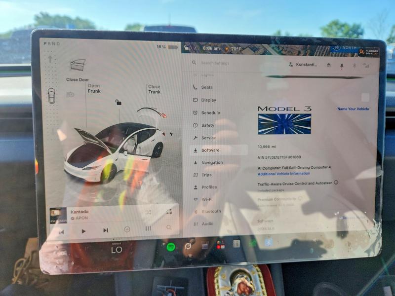 2025 Tesla Model 3 VIN 5YJ3E1ET1SF961069 COPART salvage auction — FRONT END, Md - Cert Of Salvage < 75% Damage, sold $15,700 on 2026-07-21 (photo 9)