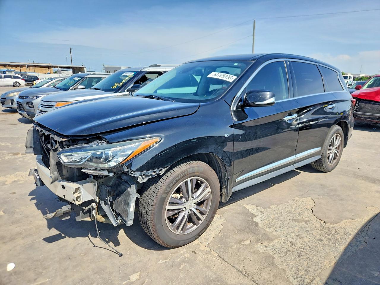 2019 Infiniti QX60 VIN 5N1DL0MN0KC503104 COPART salvage auction — Front End, TX - SALVAGE VEHICLE TITLE, sold $3,400 on 2026-07-09 (photo 1)