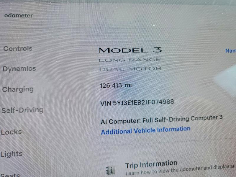 2018 Tesla Model 3 VIN 5YJ3E1EB2JF074988 COPART salvage auction — FRONT END, Pa - Certificate Of Salvage, sold $5,100 on 2026-07-16 (photo 9)