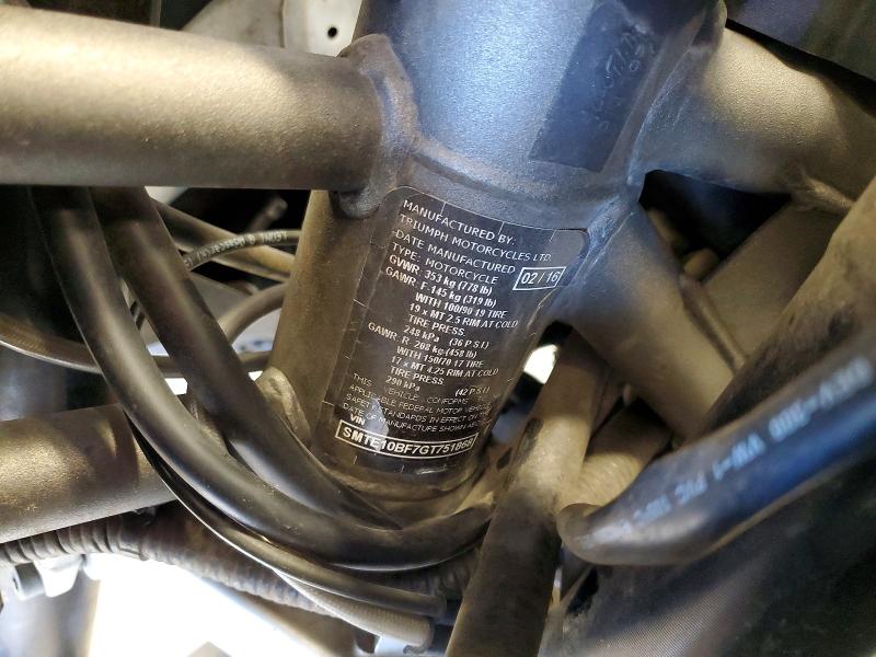 2016 Triumph motorcycle Tiger VIN SMTE10BF7GT751868 COPART salvage auction — FRONT END, ME - CERT OF TITLE-SALVAGE COLLISIO, sold $150 on 2026-07-23 (photo 9)