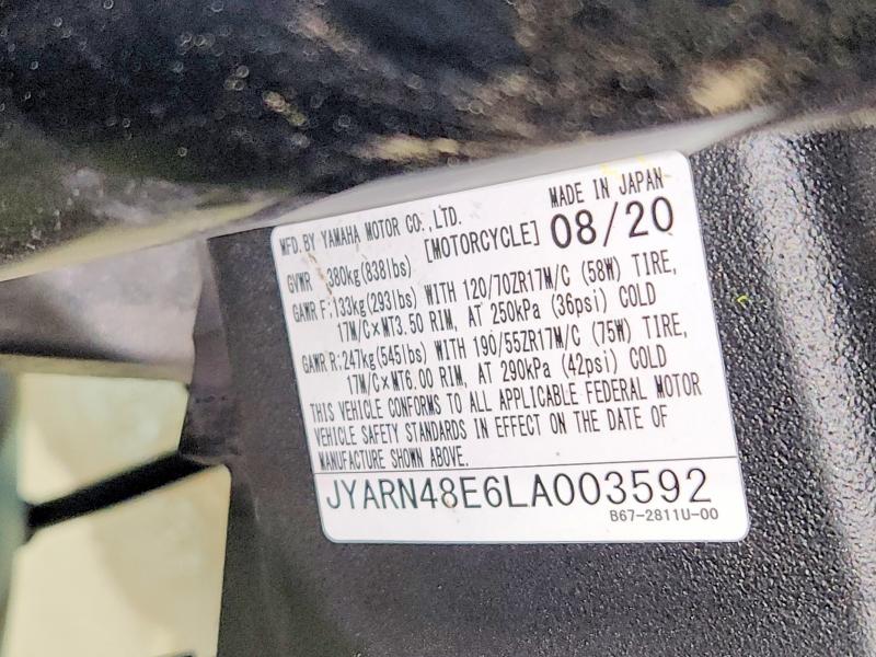 2020 Yamaha Mt VIN JYARN48E6LA003592 COPART salvage auction — SIDE, Oh - Cert Of Title-Salvage, sold $5,300 on 2026-07-16 (photo 9)
