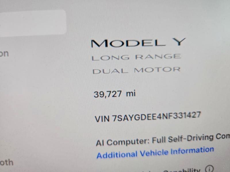 2022 Tesla Model y VIN 7SAYGDEE4NF331427 COPART salvage auction — FRONT END, Ct - Cert Of Title-Salvage, sold $10,100 on 2026-07-10 (photo 9)