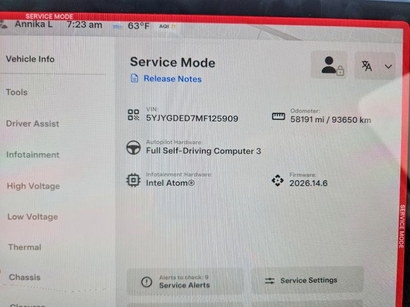 2021 Tesla VIN 5YJYGDED7MF125909 COPART salvage auction — FRONT END, Ca - Salvage Certificate, sold $8,300 on 2026-07-17 (photo 9)