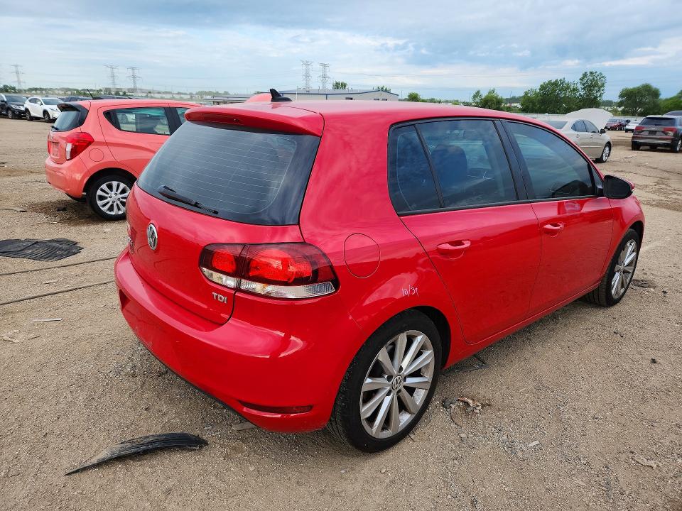 2013 Volkswagen Golf VIN WVWDM7AJ0DW106490 COPART salvage auction — ROOF, IL - SALVAGE CERTIFICATE, sold $1,500 on 2026-07-28 (photo 3)