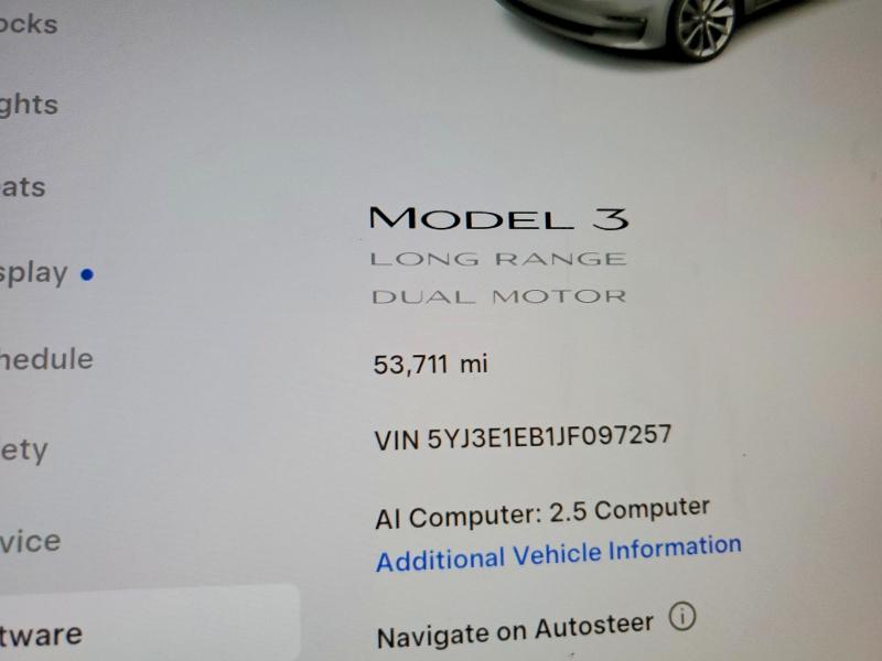 2018 Tesla Model 3 VIN 5YJ3E1EB1JF097257 COPART salvage auction — REAR END, Ny - Mv-907A Salvage Certificate, sold $3,800 on 2026-07-13 (photo 9)