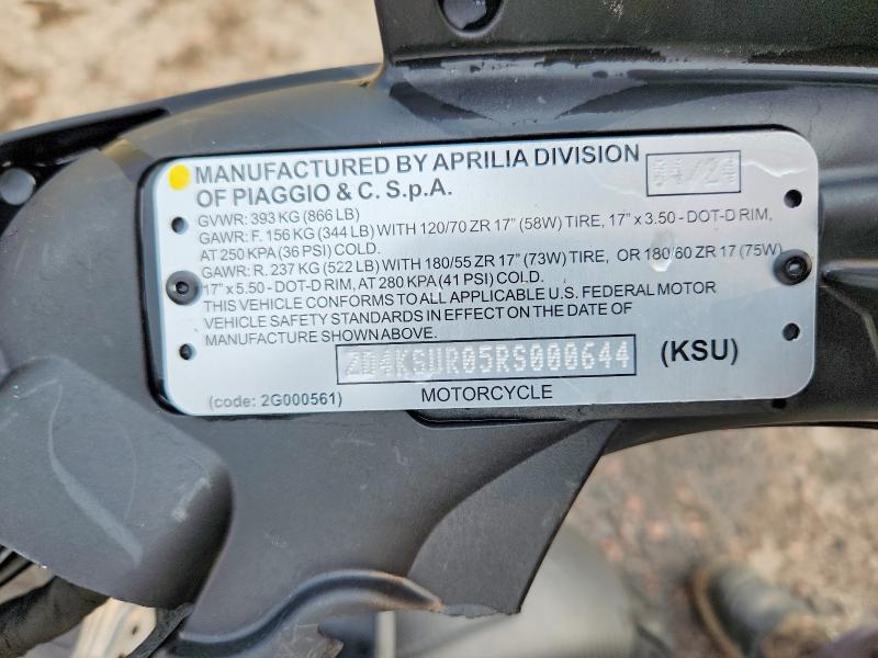 2024 Aprilia Rs VIN ZD4KSUR05RS000644 COPART salvage auction — FRONT END, Co - Public - Salvage Title, sold $2,200 on 2026-07-27 (photo 9)