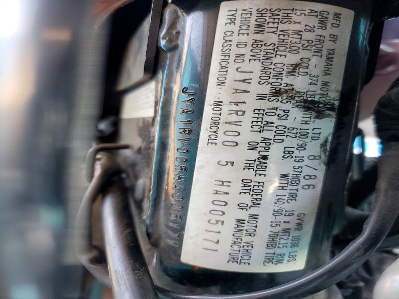 1987 Yamaha Xv700 VIN JYA1RV005HA005171 COPART salvage auction — MINOR DENT/SCRATCHES, Ca - Dis/Dlr/Exp Only Clean Title, sold $125 on 2026-07-09 (photo 9)