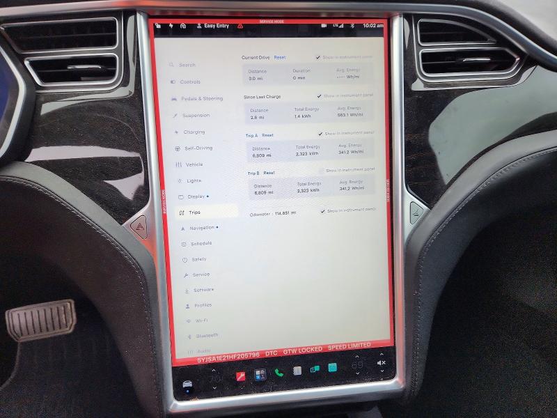 2017 Tesla VIN 5YJSA1E21HF205796 COPART salvage auction — SIDE, IN - CERT OF TITLE-SALVAGE TITLE, sold $8,000 on 2026-07-24 (photo 9)