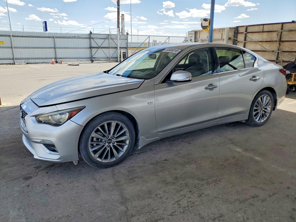 2019 Infiniti Q50 VIN JN1EV7AP2KM512269 COPART salvage auction — HAIL, Tx - Salvage Title-Flood Damage (P), sold $4,600 on 2026-07-14 (photo 1)