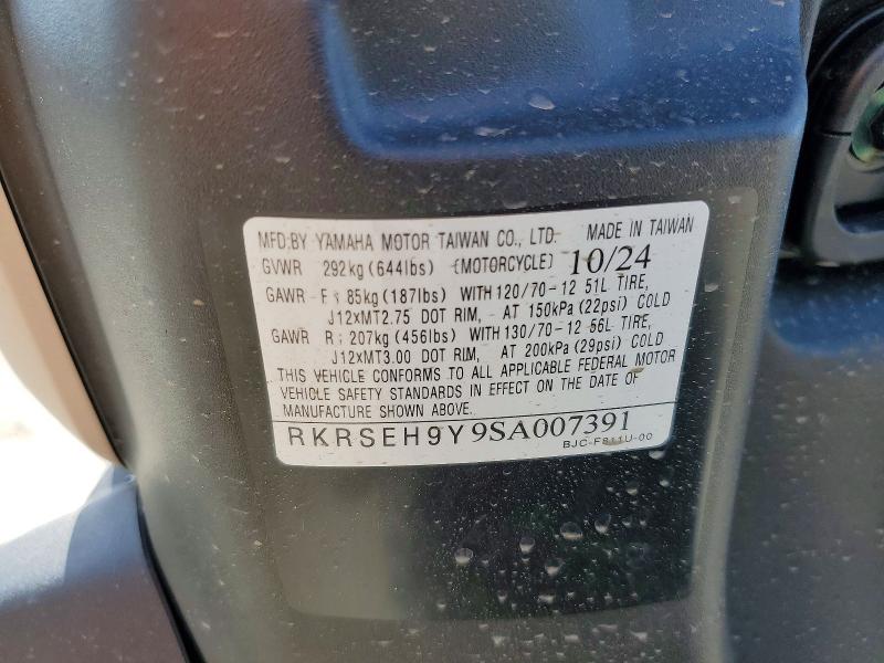 2025 Yamaha VIN RKRSEH9Y9SA007391 COPART salvage auction — SIDE, Pa - Certificate Of Salvage, sold $1,350 on 2026-07-02 (photo 9)