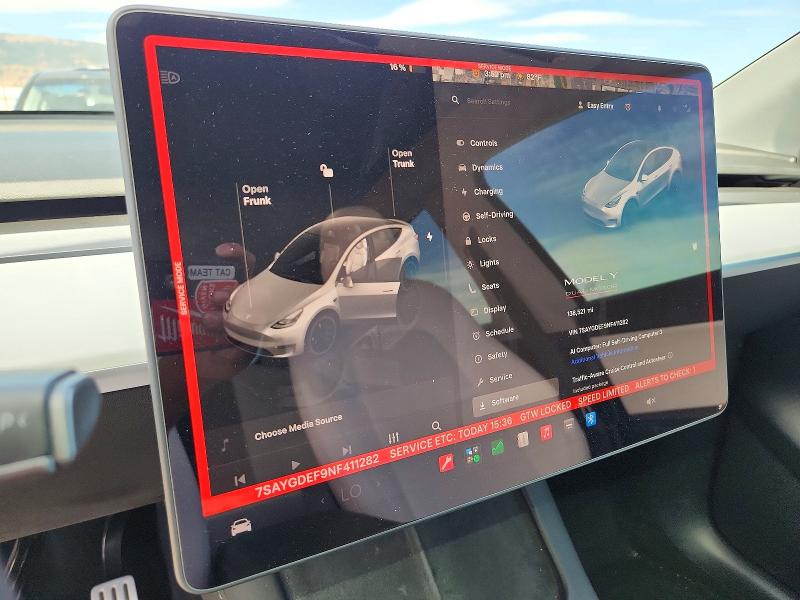 2022 Tesla Model y VIN 7SAYGDEF9NF411282 COPART salvage auction — UNDERCARRIAGE, Salvage Title, sold $11,300 on 2026-07-16 (photo 9)