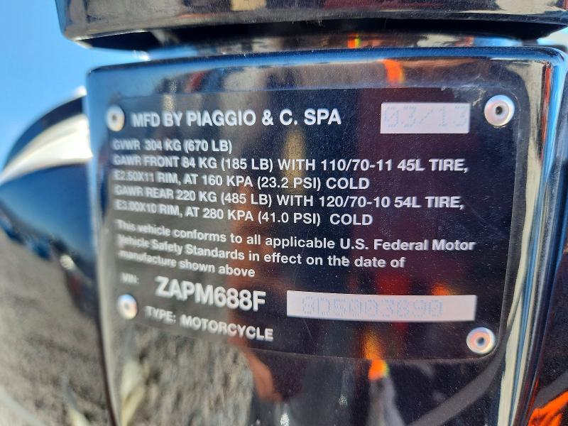 2013 Vespa - VIN ZAPM688F8D5003890 COPART salvage auction — SIDE, Ut - Salvage Certificate, sold $275 on 2026-07-07 (photo 9)