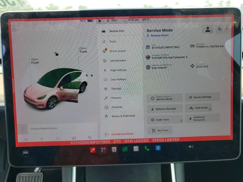 2021 Tesla VIN 5YJYGDEE1MF077803 COPART salvage auction — REAR END, Tx - Salvage Vehicle Title, sold $8,900 on 2026-07-10 (photo 9)