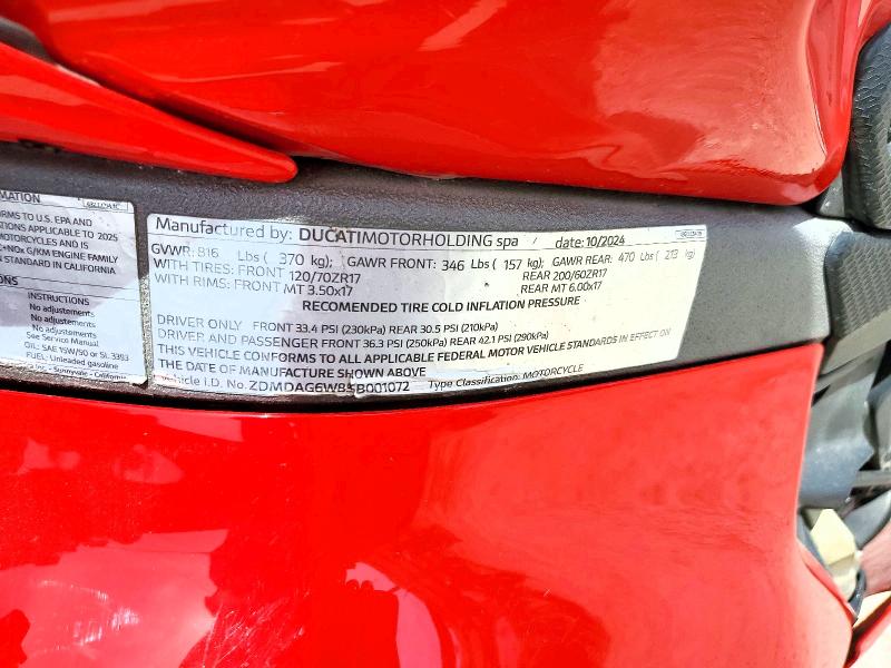 2025 Ducati VIN ZDMDAG6W8SB001072 COPART salvage auction — SIDE, FL - CERT OF TITLE SLVG REBUILDABLE, sold $11,600 on 2026-08-27 (photo 9)