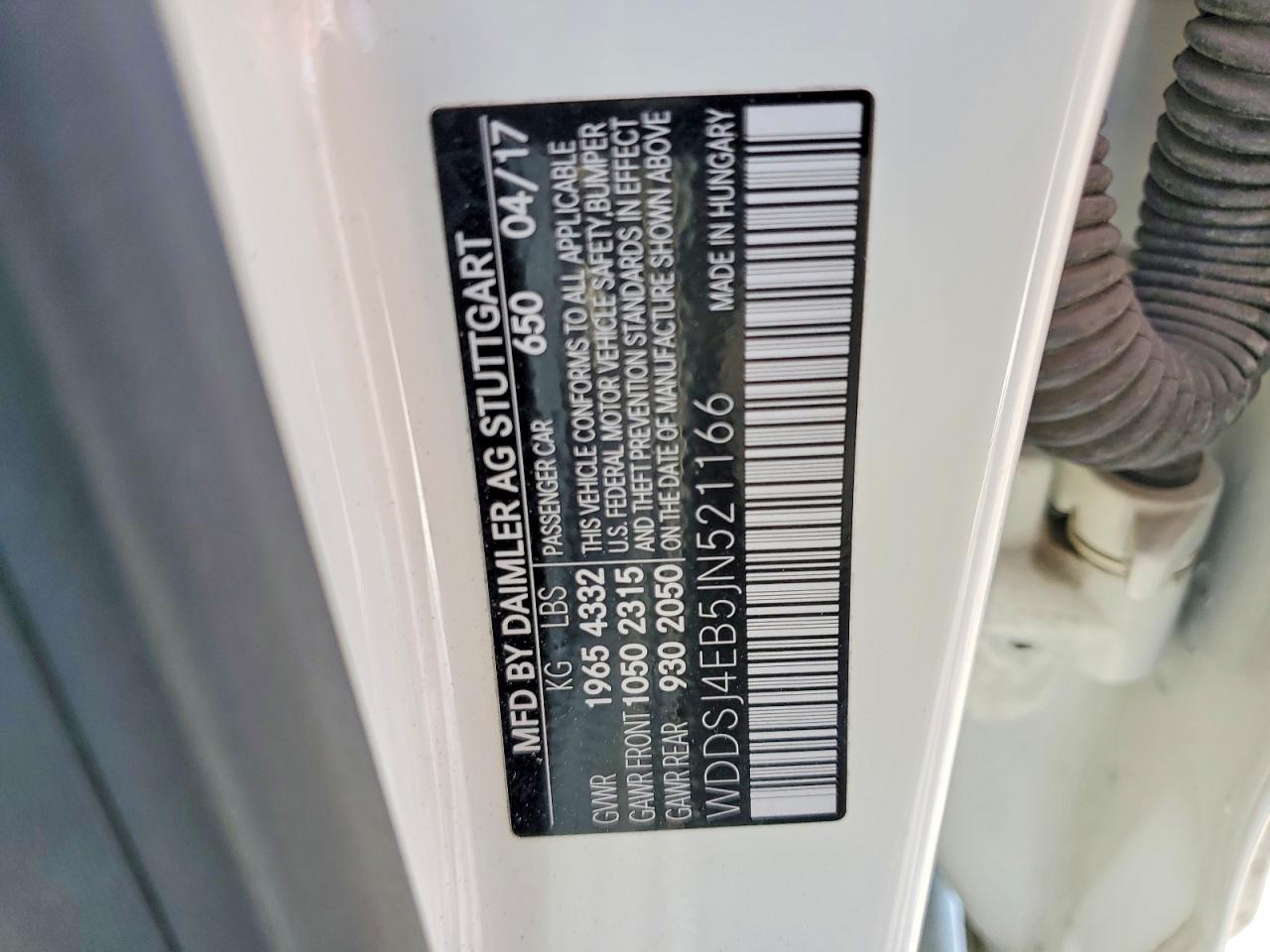 2018 Mercedes-benz VIN WDDSJ4EB5JN521166 COPART salvage auction — SIDE, Ca - Salvage Certificate, sold $250 on 2026-07-30 (photo 1)
