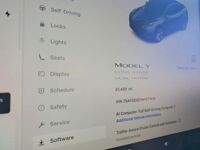 2022 Tesla Model y VIN 7SAYGDEE1NF571938 COPART salvage auction — FRONT END, Ca - Salvage Certificate, sold $8,200 on 2026-07-02 (photo 9)