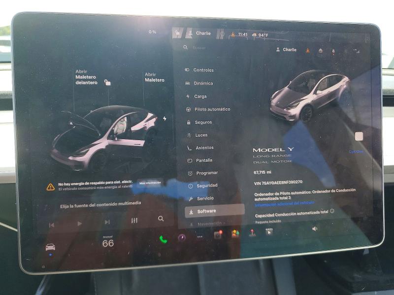 2022 Tesla Model y VIN 7SAYGAEE8NF390270 COPART salvage auction — REAR END, Fl - Cert Of Title Slvg Rebuildable, sold $9,900 on 2026-08-03 (photo 9)