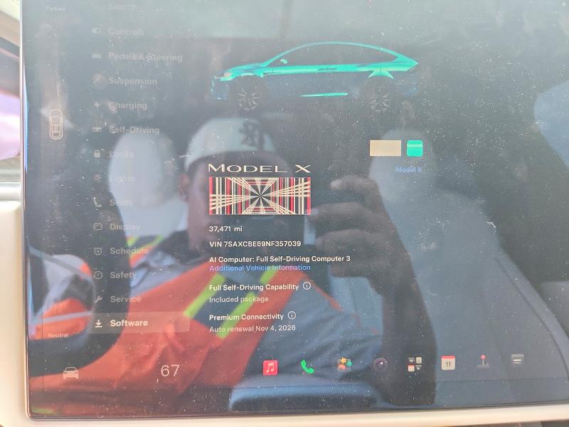 2022 Tesla Model x VIN 7SAXCBE69NF357039 COPART salvage auction — FRONT END, TX - SALVAGE VEHICLE TITLE (P), sold $16,600 on 2026-08-20 (photo 9)