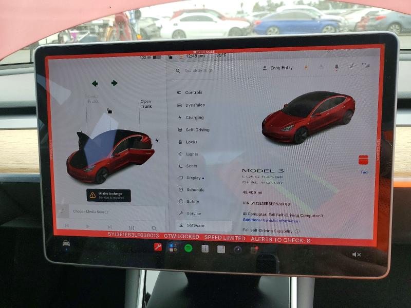 2020 Tesla Model 3 VIN 5YJ3E1EB3LF636013 COPART salvage auction — REAR END, Ca - Salvage Certificate, sold $5,700 on 2026-07-13 (photo 9)