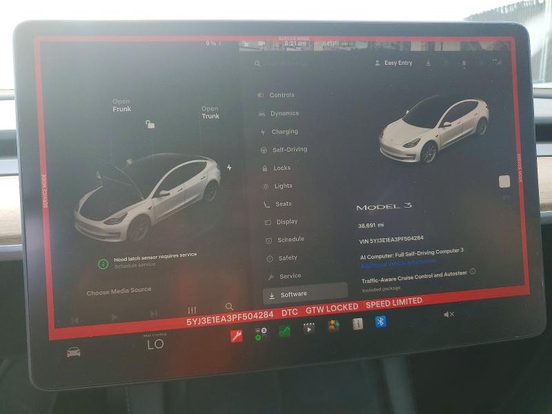 2023 Tesla Model 3 VIN 5YJ3E1EA3PF504284 COPART salvage auction — FRONT END, Fl - Certificate Of Destruction, sold $5,800 on 2026-07-28 (photo 9)