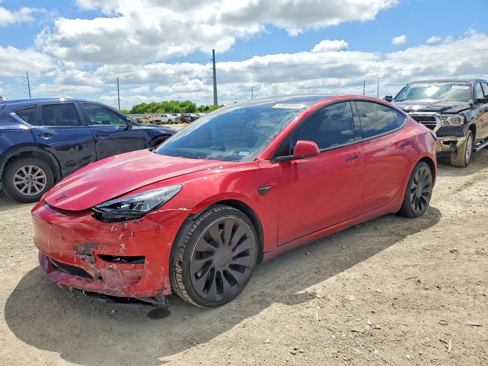 2022 Tesla VIN 5YJ3E1EC1NF343674 COPART salvage auction — FRONT END, Tx - Salvage Vehicle Title, sold $7,600 on 2026-07-22 (photo 1)