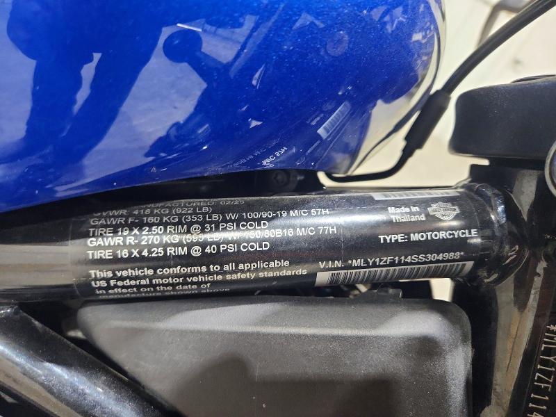 2025 Harley-davidson Nightster VIN MLY1ZF114SS304988 COPART salvage auction — REAR END, Ok - Cert Of Title-Salvage, sold $1,800 on 2026-07-30 (photo 8)