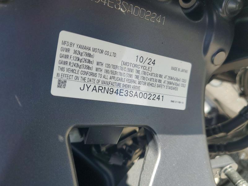 2025 Yamaha Mt09 VIN JYARN94E3SA002241 COPART salvage auction — ALL OVER, Fl - Certificate Of Destruction, sold $1,100 on 2026-07-14 (photo 9)