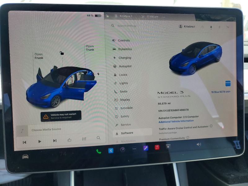 2019 Tesla Model 3 VIN 5YJ3E1EA6KF486078 COPART salvage auction — FRONT END, Ca - Salvage Certificate, sold $3,750 on 2026-07-27 (photo 9)