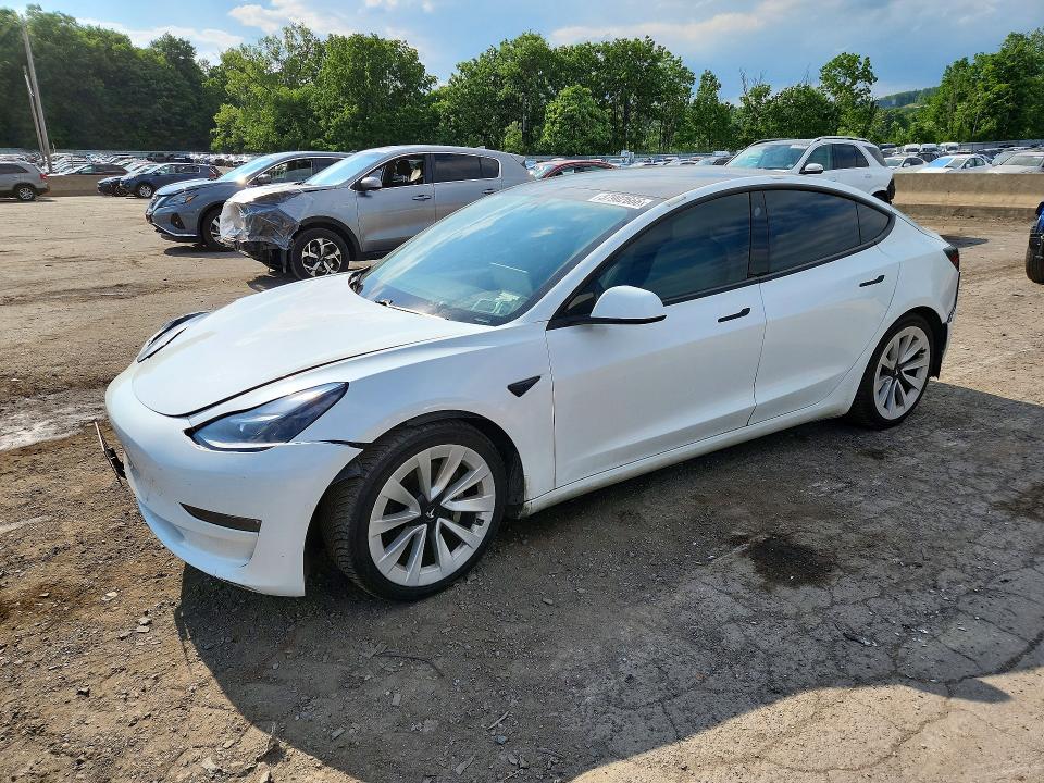 2021 Tesla Model 3 VIN 5YJ3E1EB7MF047435 COPART salvage auction — FRONT END, NY - MV-907A SALVAGE CERTIFICATE, sold $6,900 on 2026-07-28 (photo 1)